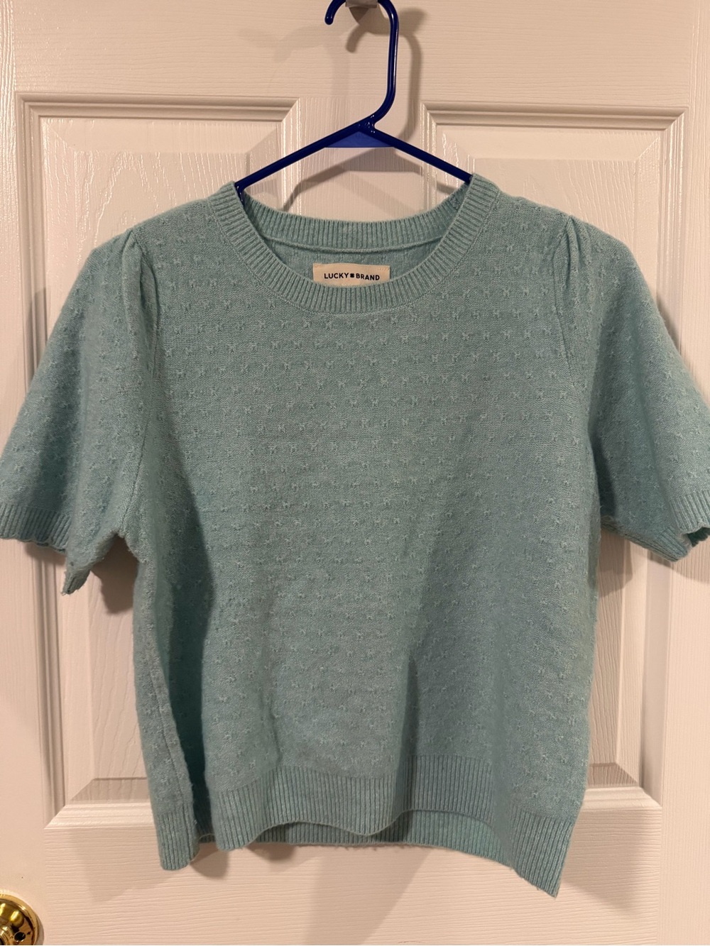 Lucky Brand Aqua Short-Sleeve Textured Crew Sweater